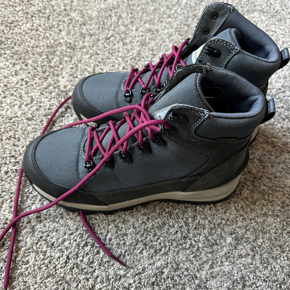 Carhartt Gray Lace Up Boots with Pink Laces